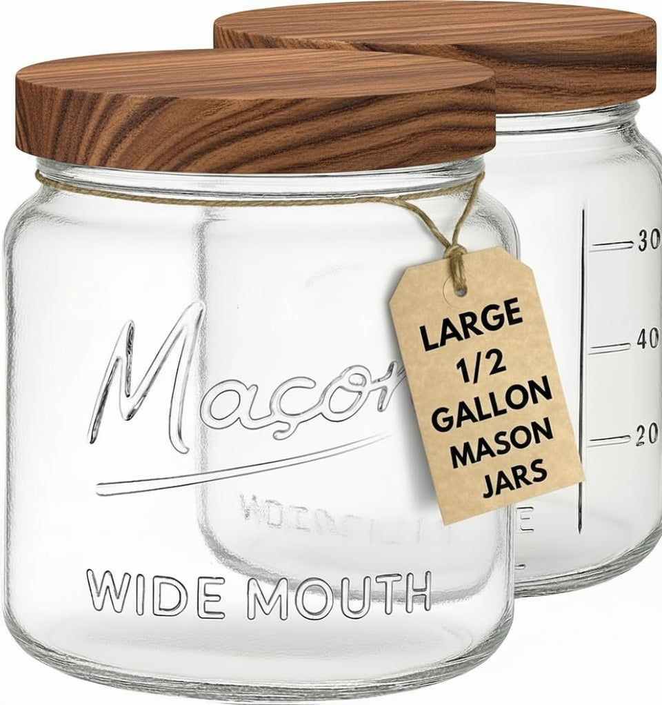 Kitchentoolz 64 oz wide-mouth mason jar for pantry storage.