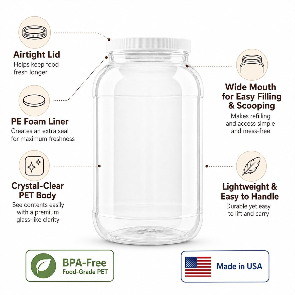 Kitchentoolz airtight screw-on lid keeps contents fresh and protected.