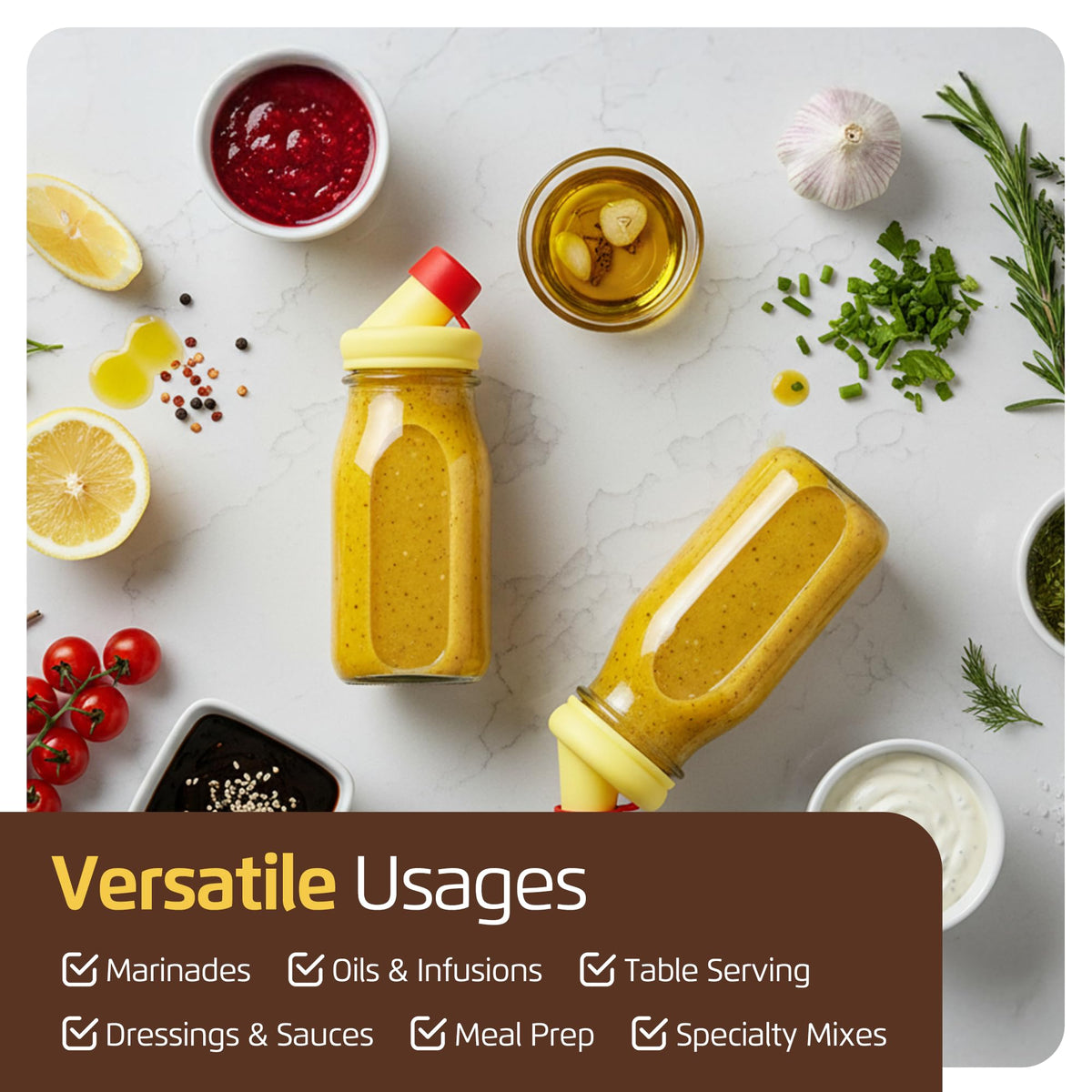 Kitchentoolz glass condiment bottle enhances kitchen presentation.