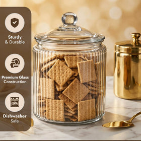 Kitchentoolz cookie jar on counter showing airtight seal close-up