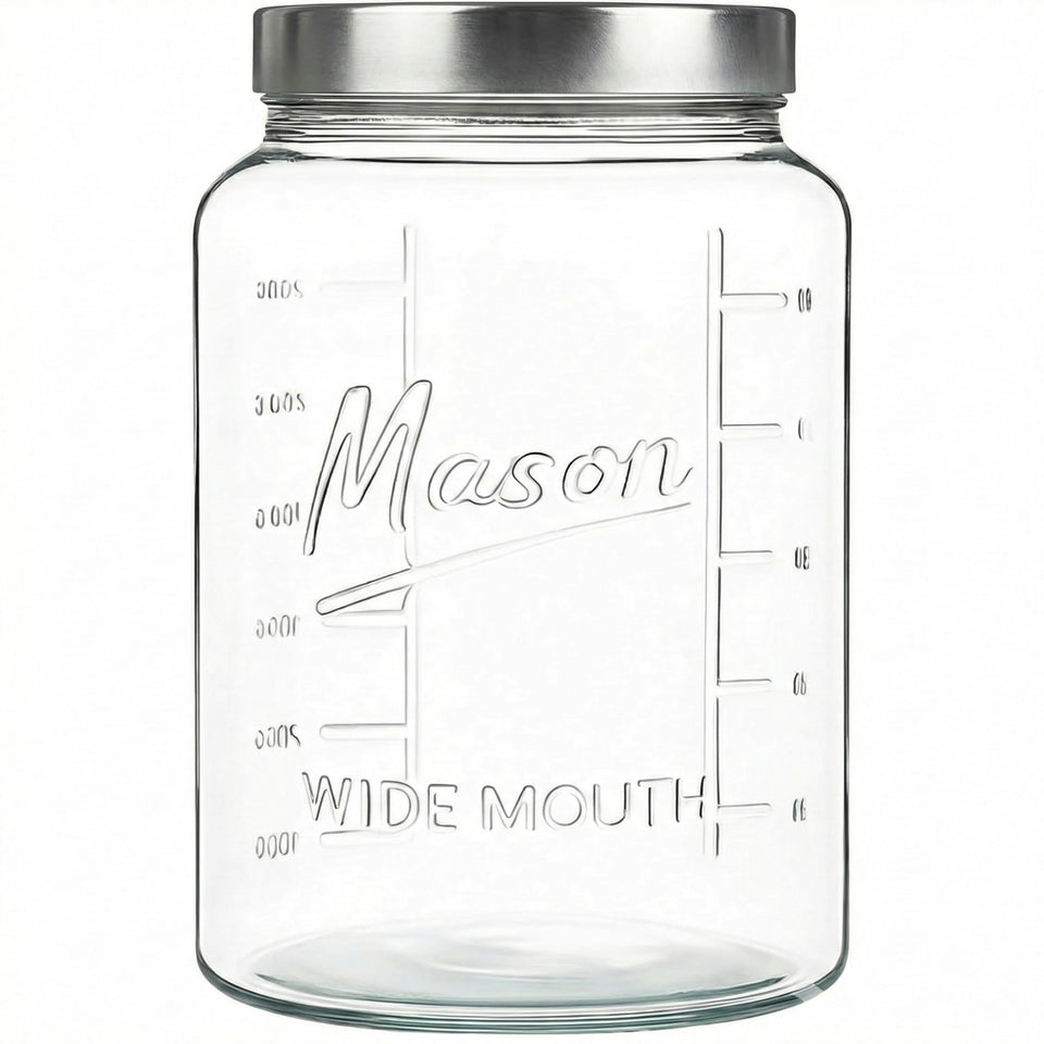 Kitchentoolz extra large mason jar, wide mouth for easy scooping and cleaning.