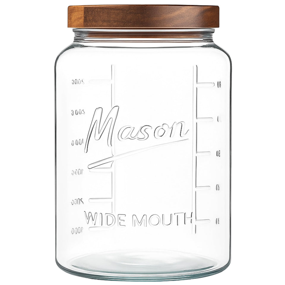 Kitchentoolz extra large mason jar with wide mouth for easy filling and portion control.