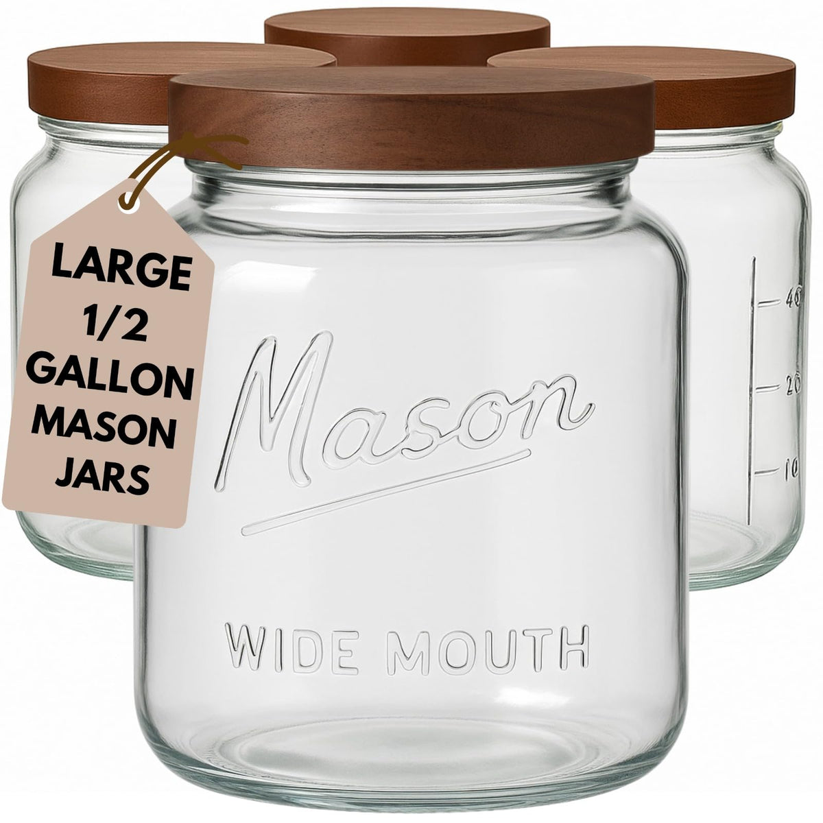 Kitchentoolz half gallon mason jar with airtight wooden lid preserves freshness.