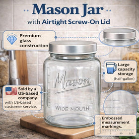 kitchentoolz half-gallon mason jar with lid for large batch storage