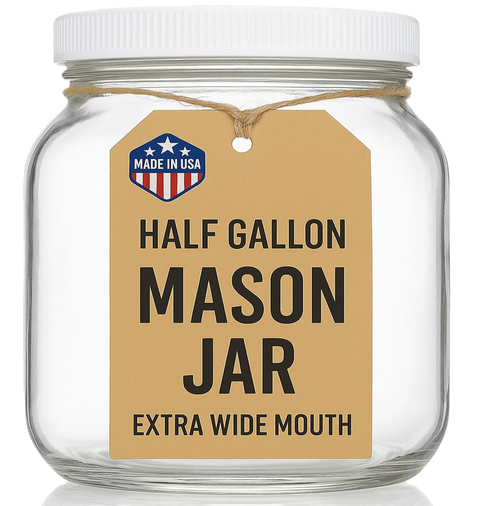 Kitchentoolz half gallon mason jar with wide-mouth opening for easy filling and access