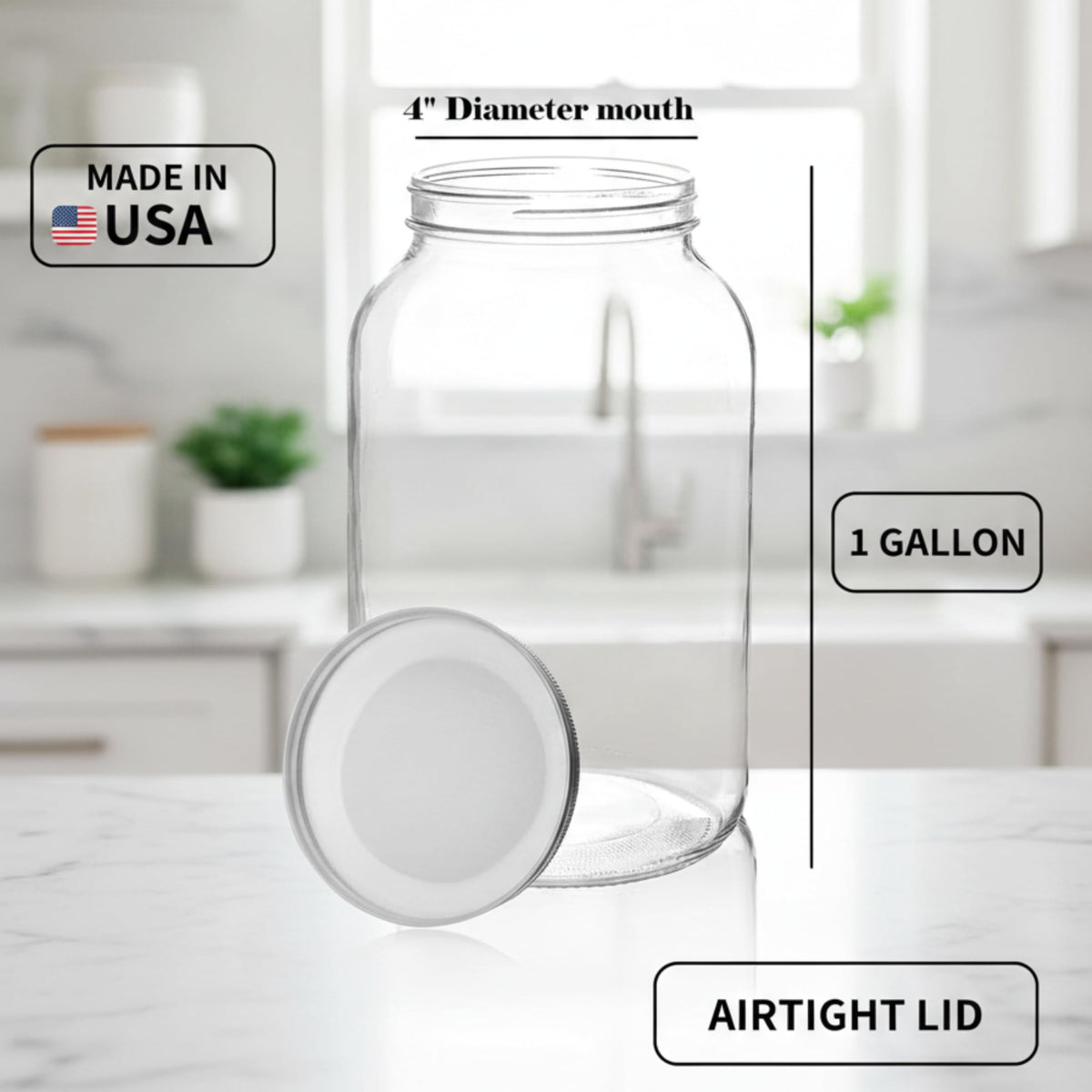 Kitchentoolz 1-gallon glass jar offers clear visibility for bulk storage and brewing.