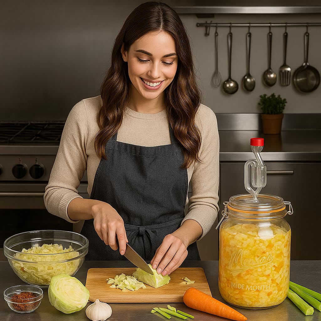 Kitchentoolz jar supporting primary and secondary fermentation in small batches.