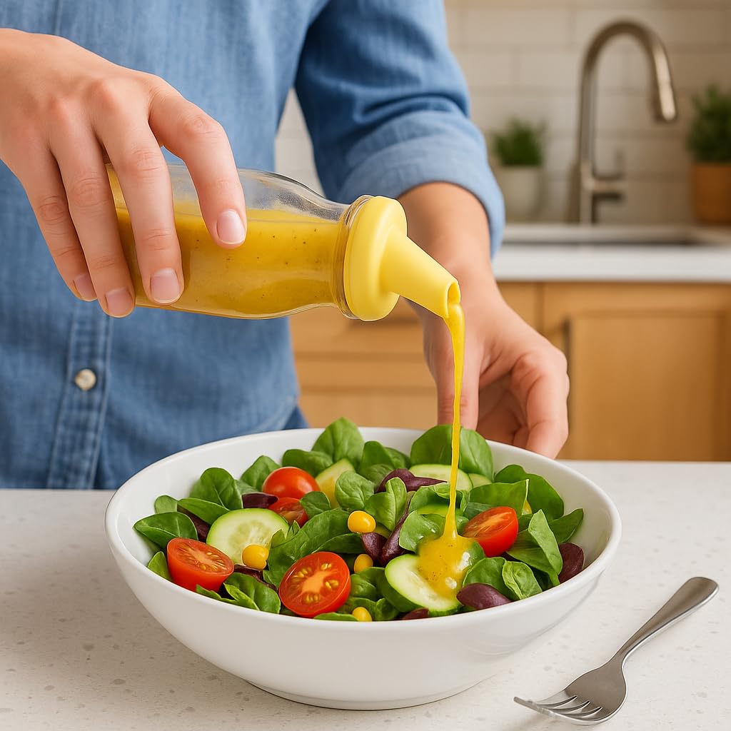 Kitchentoolz bottle with silicone pour spout for controlled, mess-free pouring.
