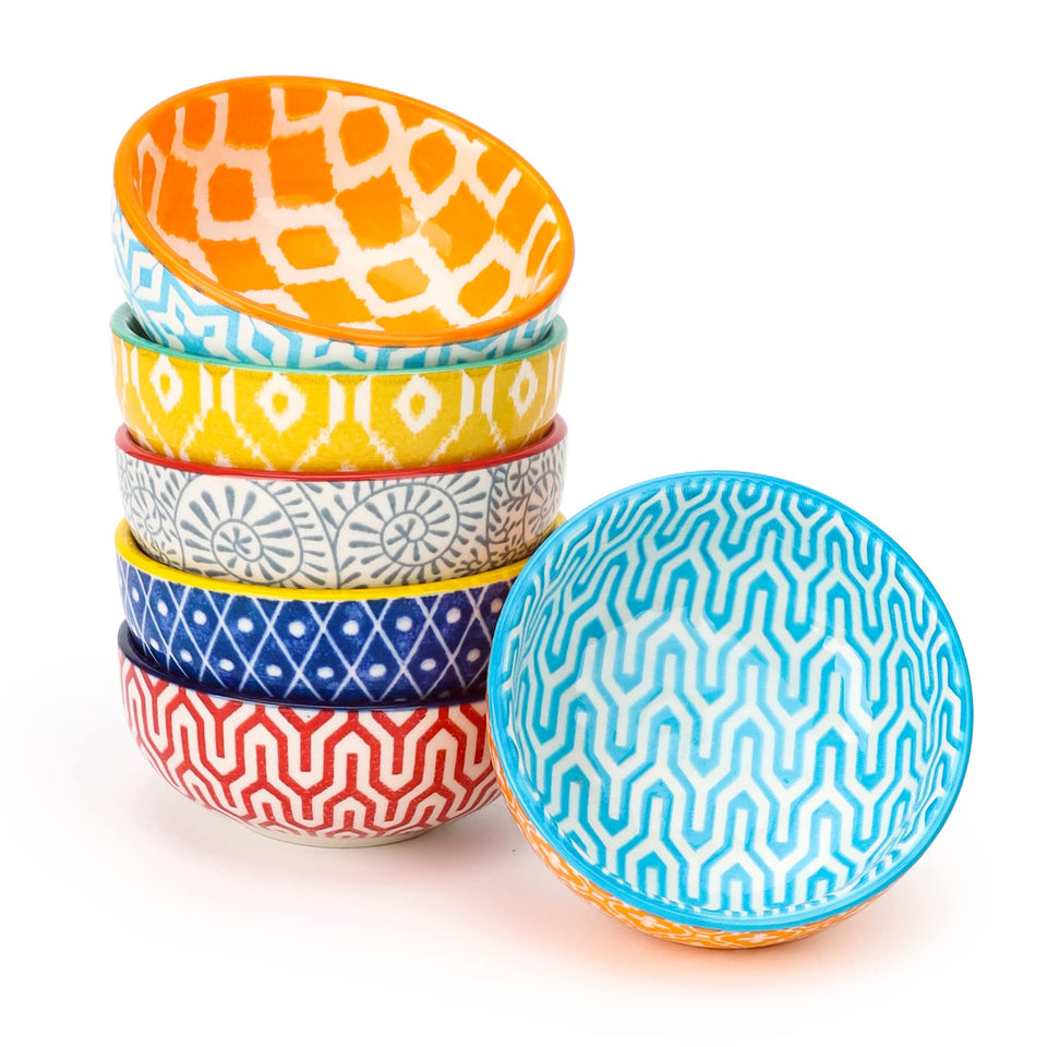 KitchenTour dip bowls front view in colorful ceramic glaze for sauces and condiments.