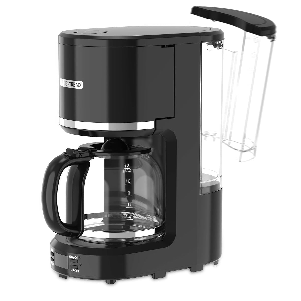 KITCHENTREND 10-Cup coffee maker with detachable water reservoir for easy refilling.