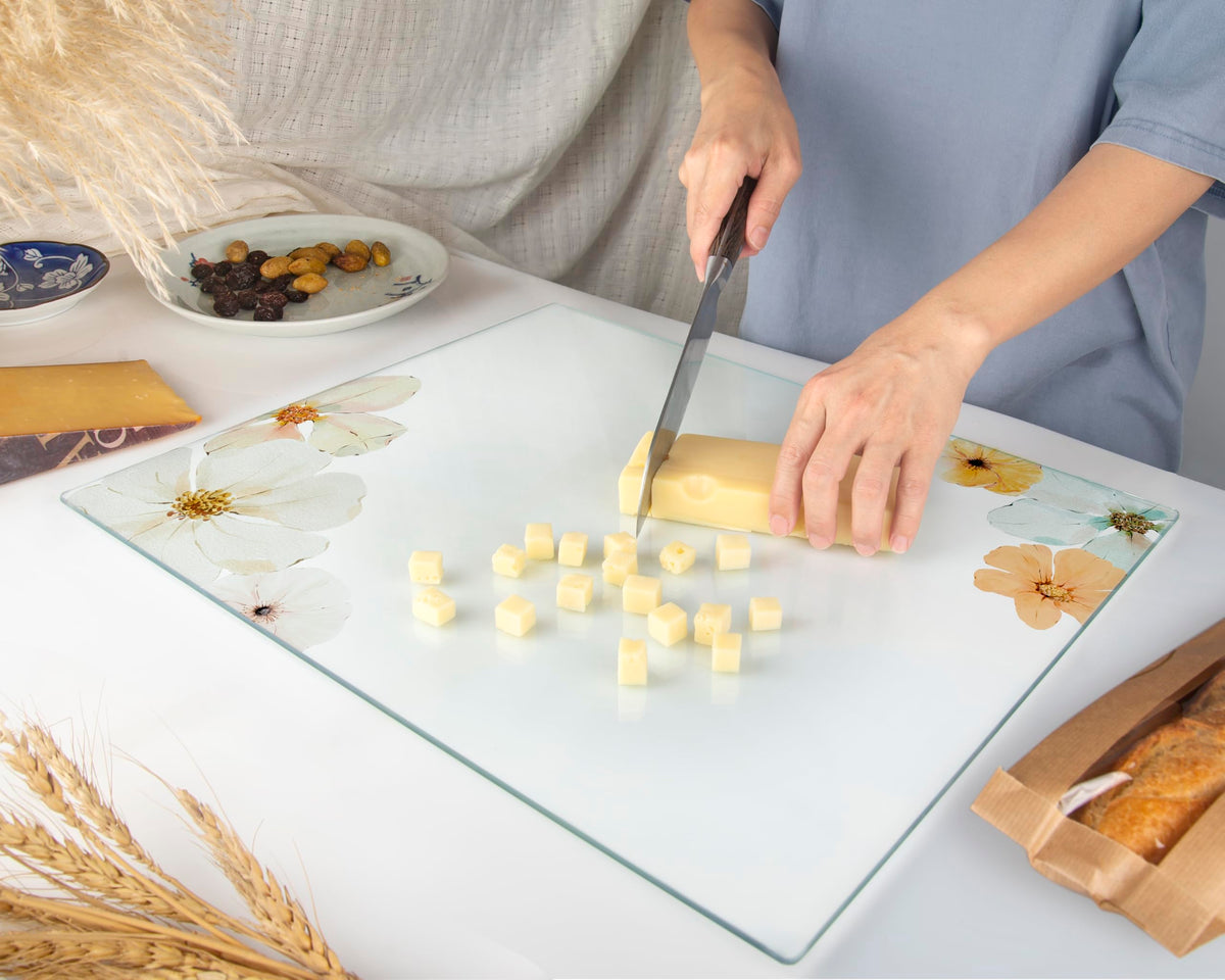 Kitchenville floral cutting board non-slip feet keep stability during chopping tasks