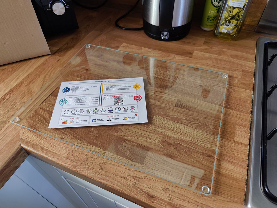 Kitchenville Glass Cutting Board 16x12, top view for precise prep on a durable surface