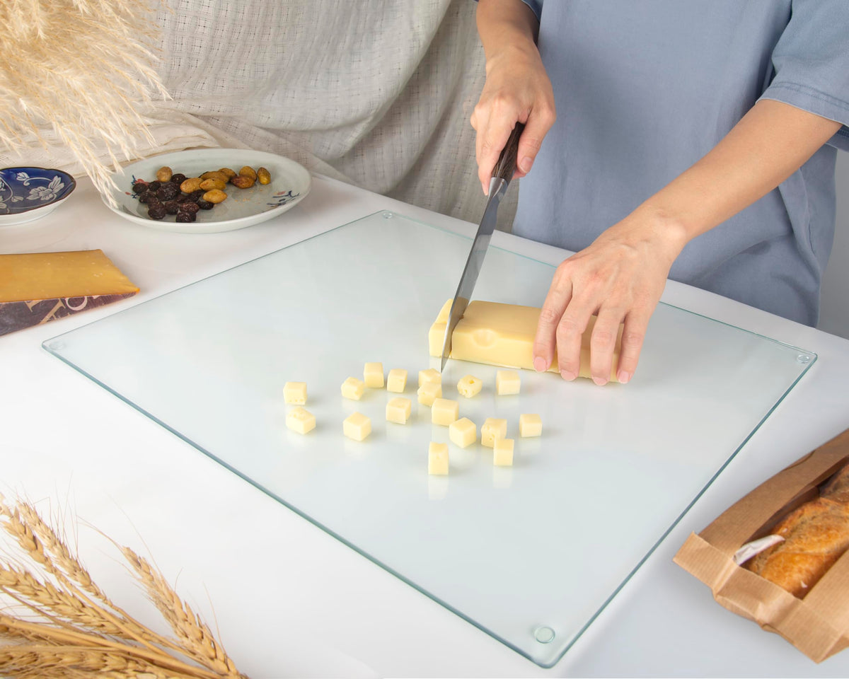 Kitchenville glass cutting board is dishwasher-safe for quick cleanup after meals