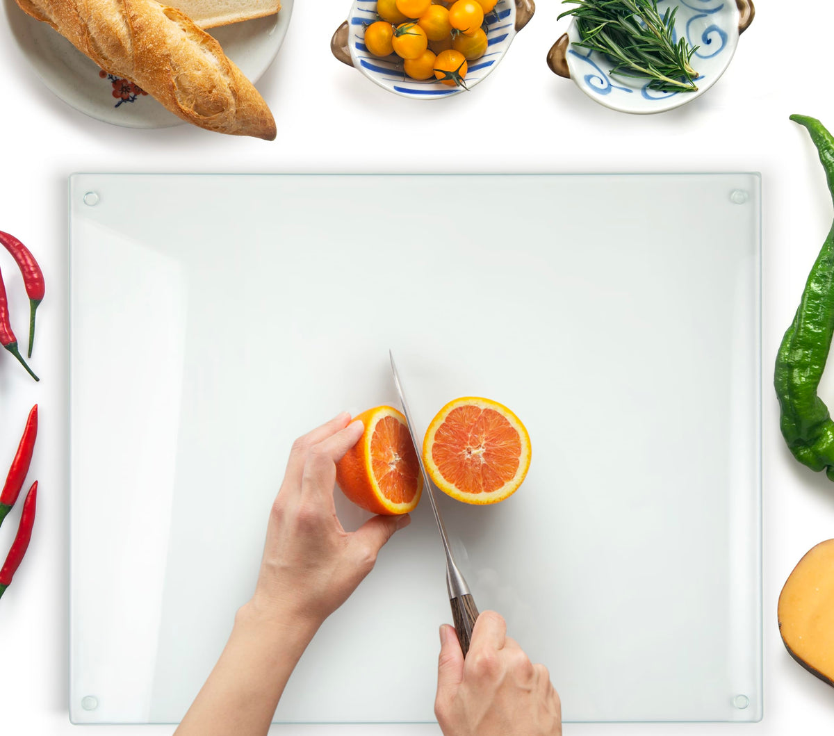 Kitchenville glass cutting board top view shows a sleek, durable surface for precise chopping
