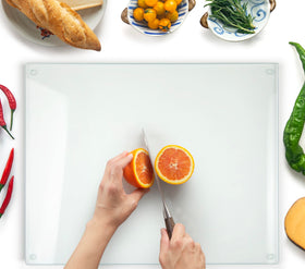 Kitchenville glass cutting board top view shows a sleek, durable surface for precise chopping