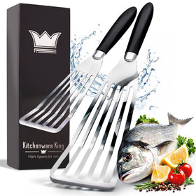 Kitchenware King professional fish spatula large; precision edge for delicate flips and easy lifting.