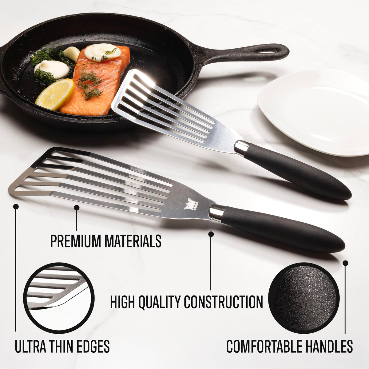 Kitchenware King professional fish spatula small; ideal for eggs and pancakes with precise lifting.
