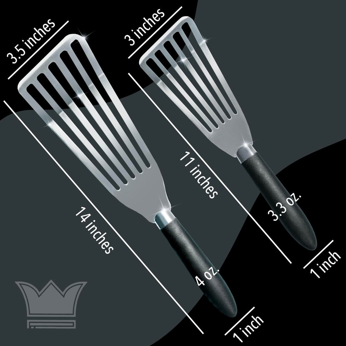 Kitchenware King stainless steel spatula construction; durable, corrosion-resistant performance for daily cooking.