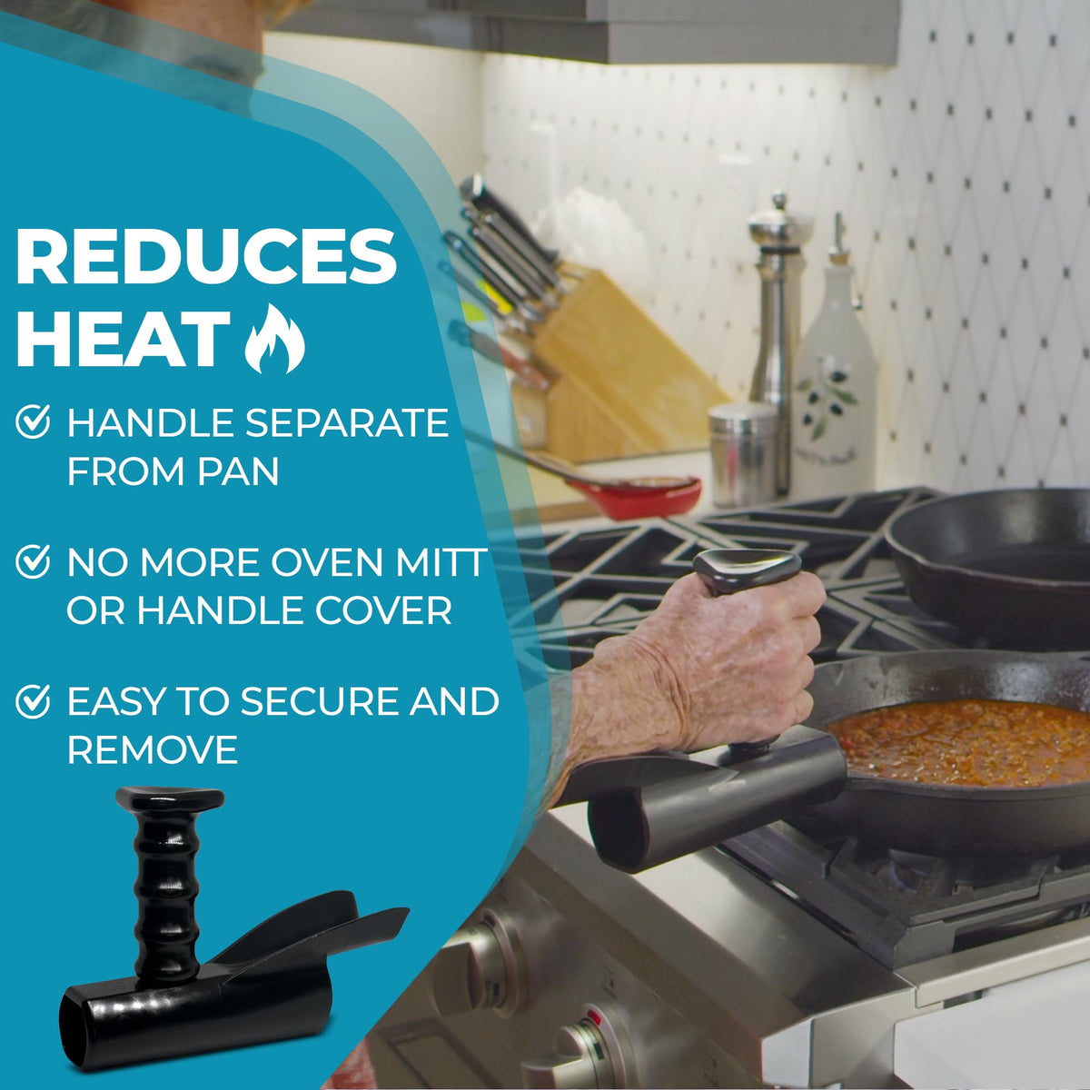 KitchInventions Pan Buddy heat separation keeps hands cool while cooking