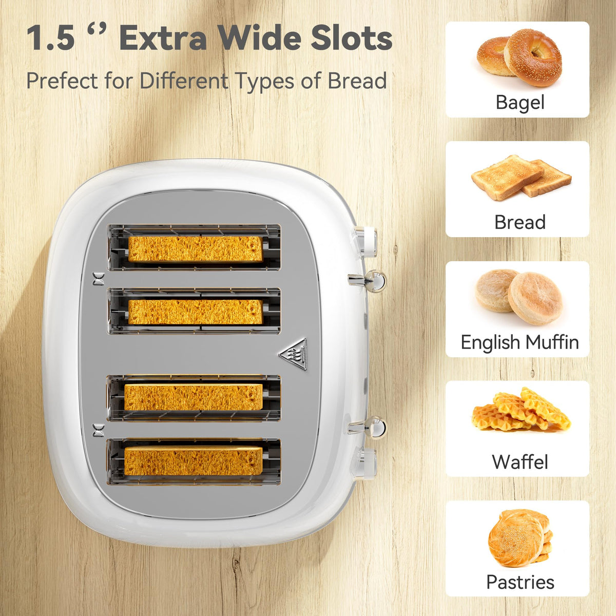 KITCHMIX toaster showing six browning levels for customizable toast