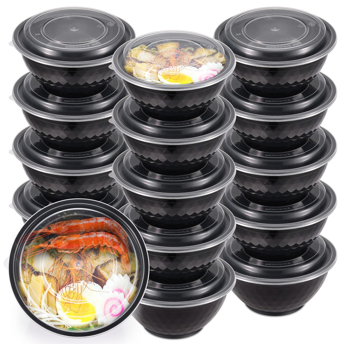 Kitch’nMore 36oz meal prep bowls with lids for organized fridge storage.