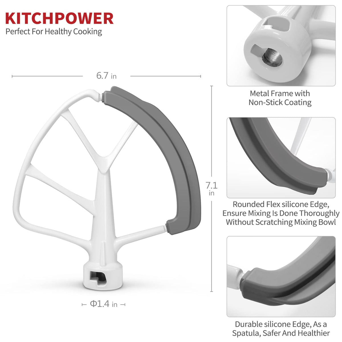 KITCHPOWER durable food-grade aluminum frame with silicone edge for long-lasting use.