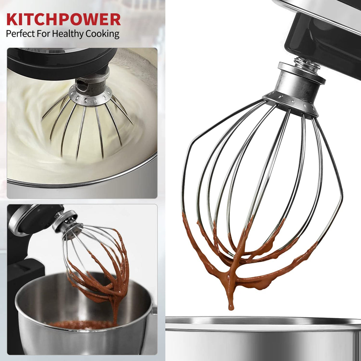 KITCHPOWER K45WW stainless steel whip showing durable, rustproof design.