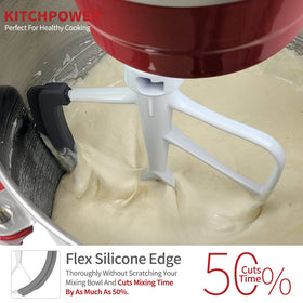 KITCHPOWER silicone flex edge in action for thorough scraping and smooth batter.