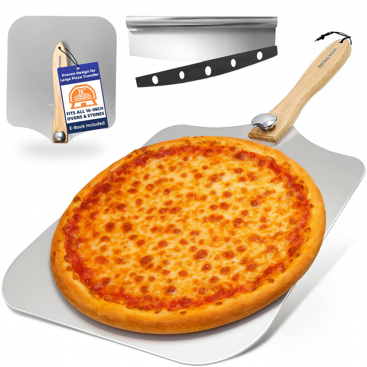 KITCHUS MOON 16-inch pizza peel for easy large pizza transfer.