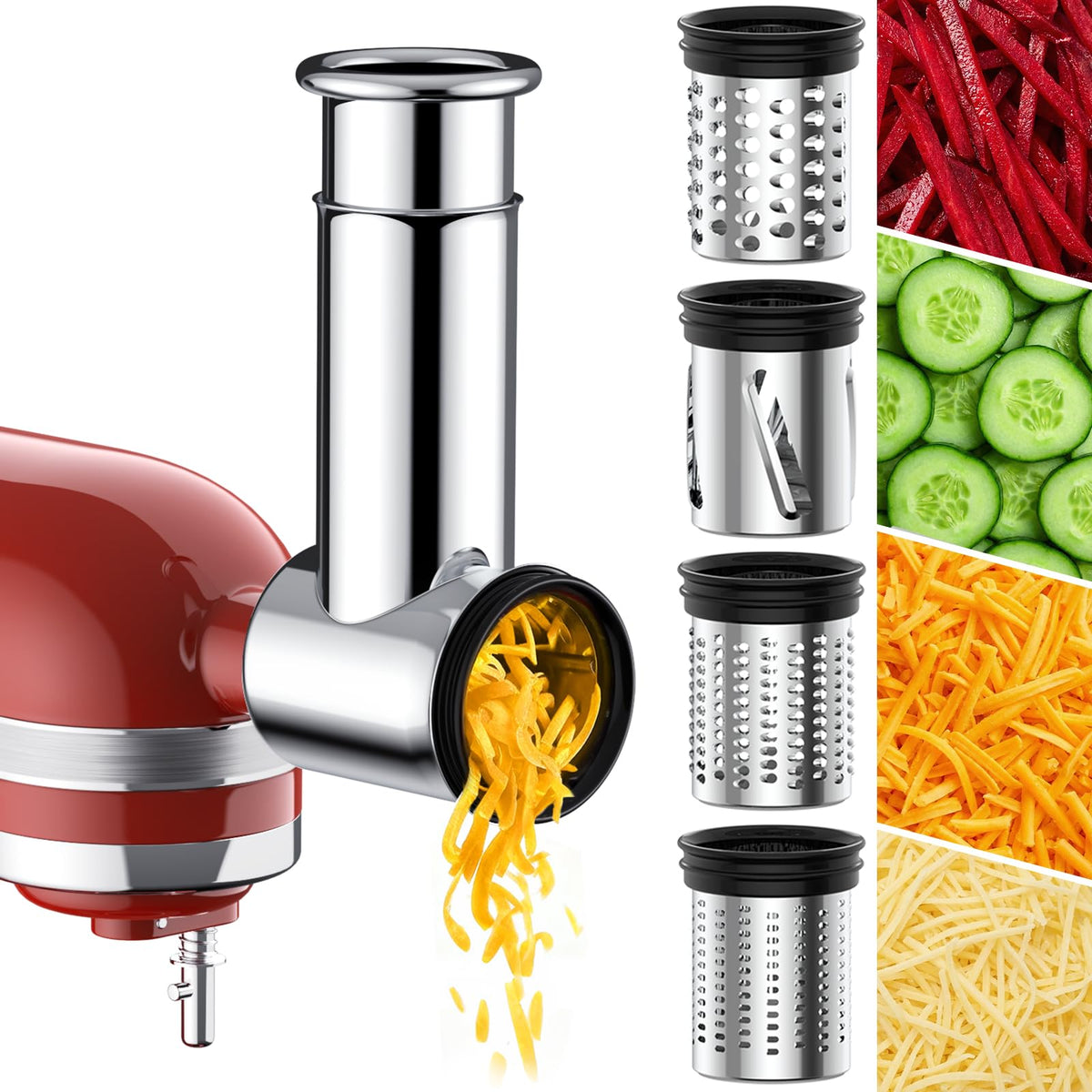 Kitchwiyte stainless steel slicer attachment for stand mixer enabling smooth, even slices