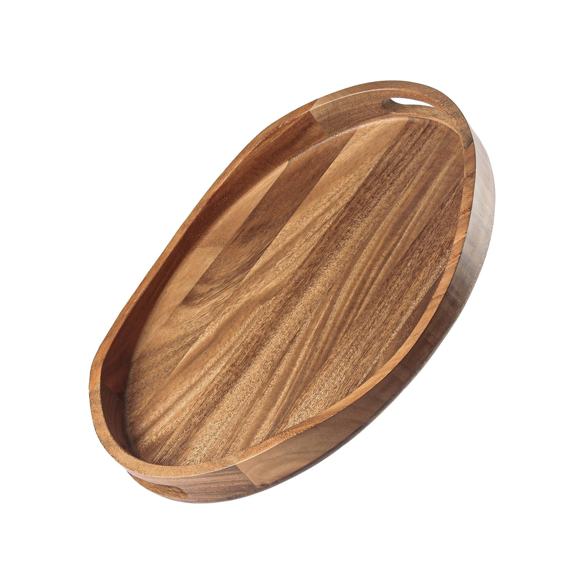 KITEISCAT acacia wood round serving tray 17x13 with handles for elegant breakfast in bed