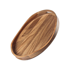 KITEISCAT acacia wood round serving tray 17x13 with handles for elegant breakfast in bed