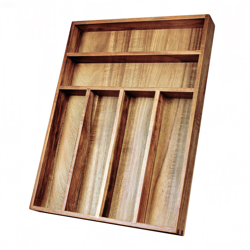 KITEISCAT acacia wood organizer highlights natural grain for warm kitchen storage.