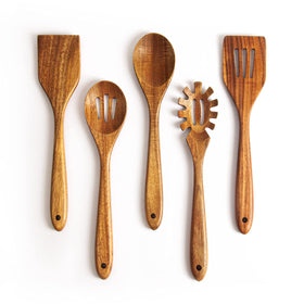 KITEISCAT acacia wooden spoons 5-piece set ready for daily cooking and stirring