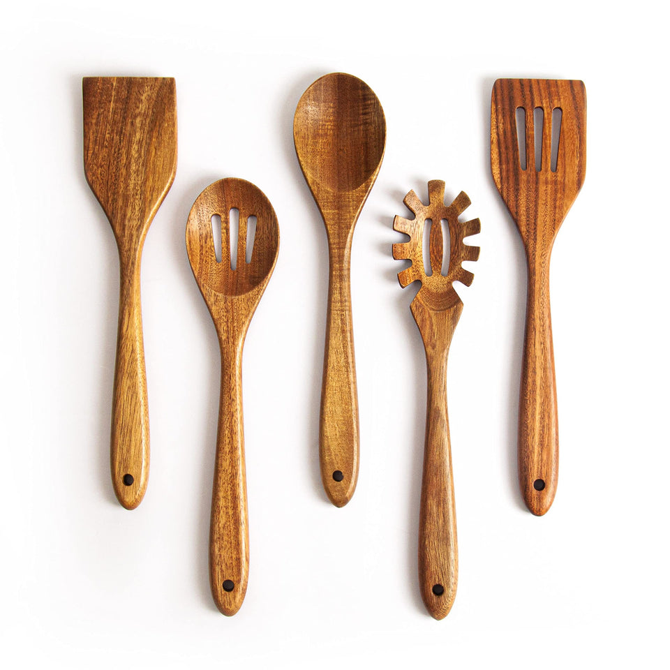 KITEISCAT acacia wooden spoons 5-piece set ready for daily cooking and stirring