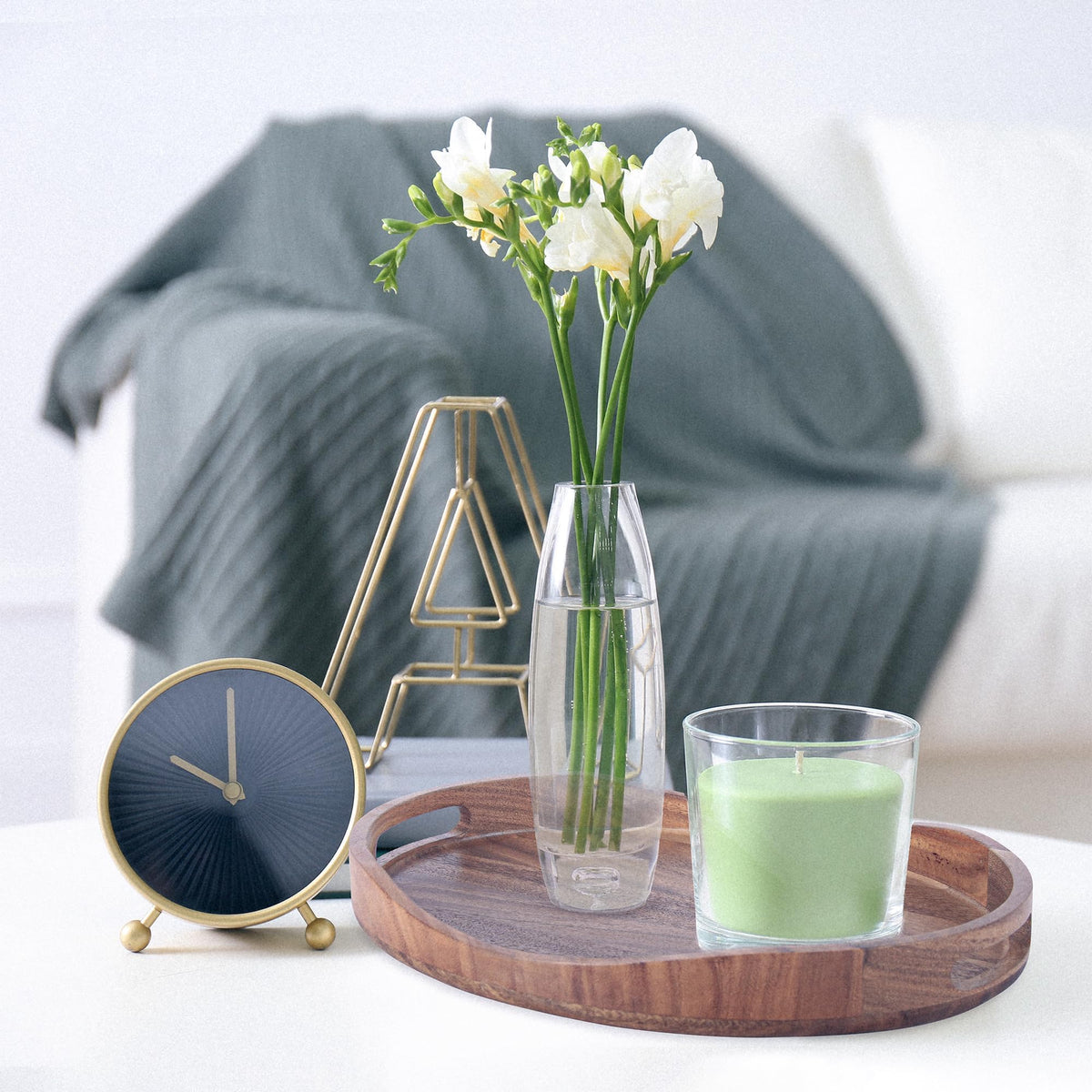 KITEISCAT acacia wood tray on the ottoman enhances living room decor