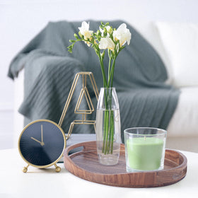 KITEISCAT acacia wood tray on the ottoman enhances living room decor