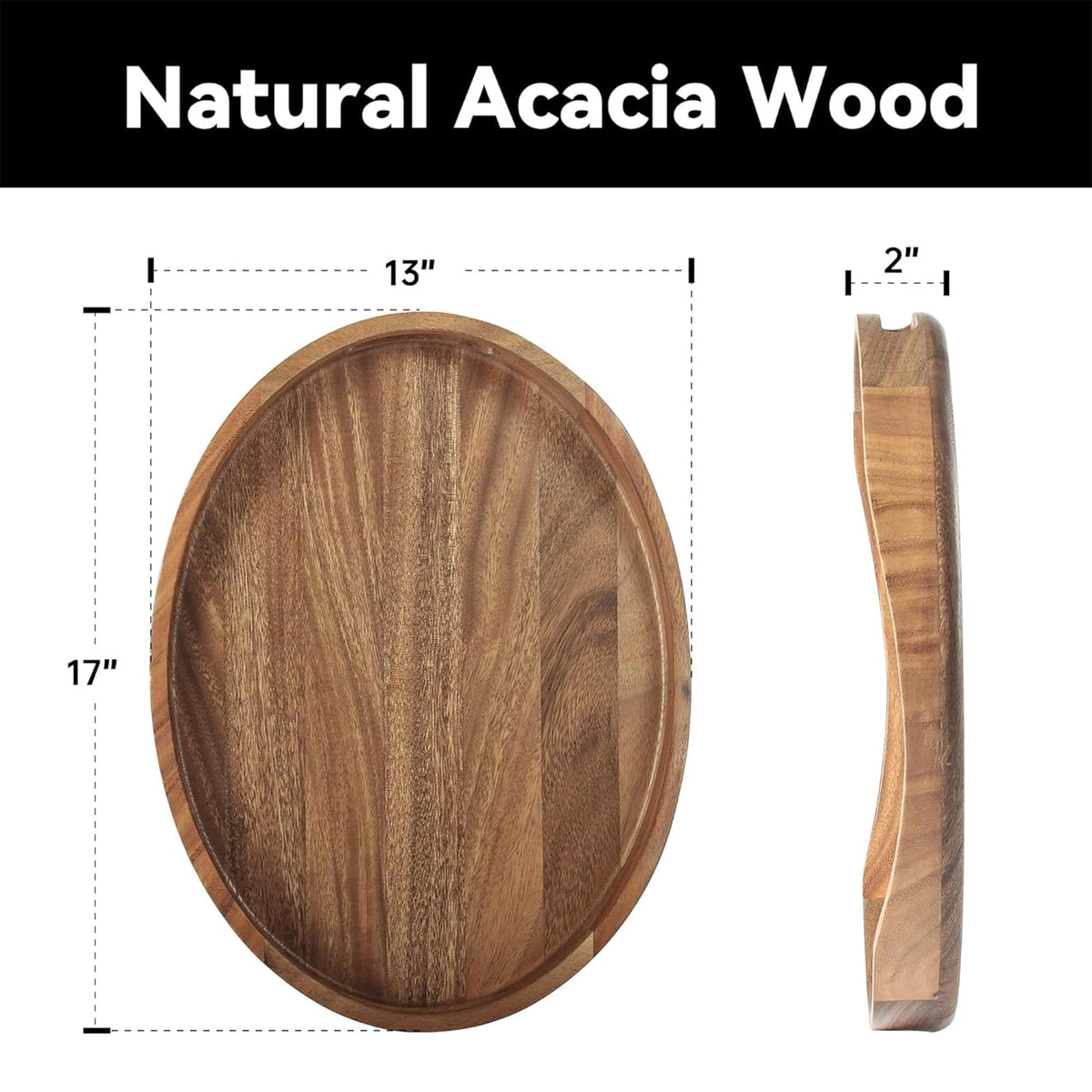 KITEISCAT acacia wood tray with handles for easy transport of drinks