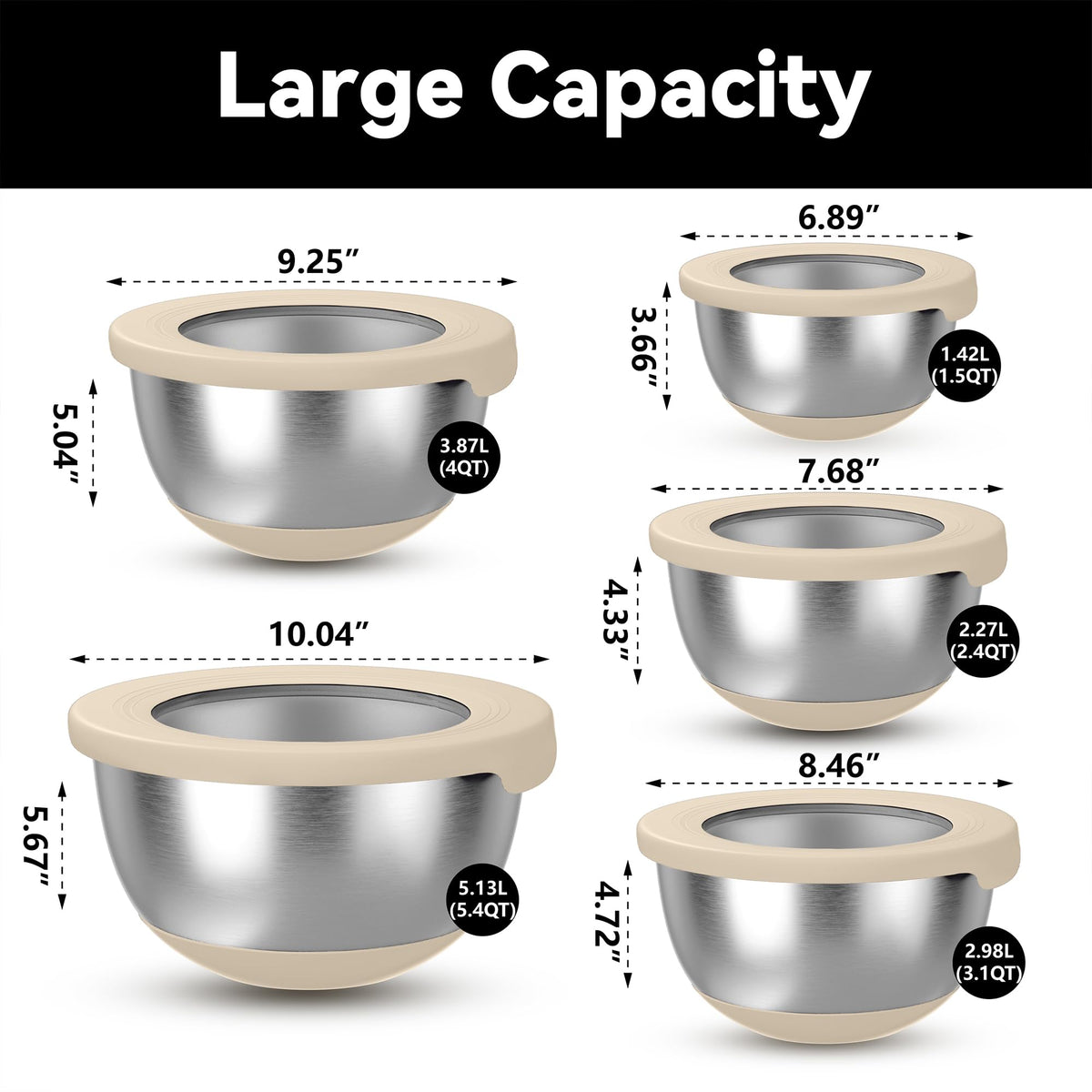KITEISCAT bowls with non-slip bases for stable mixing on countertops
