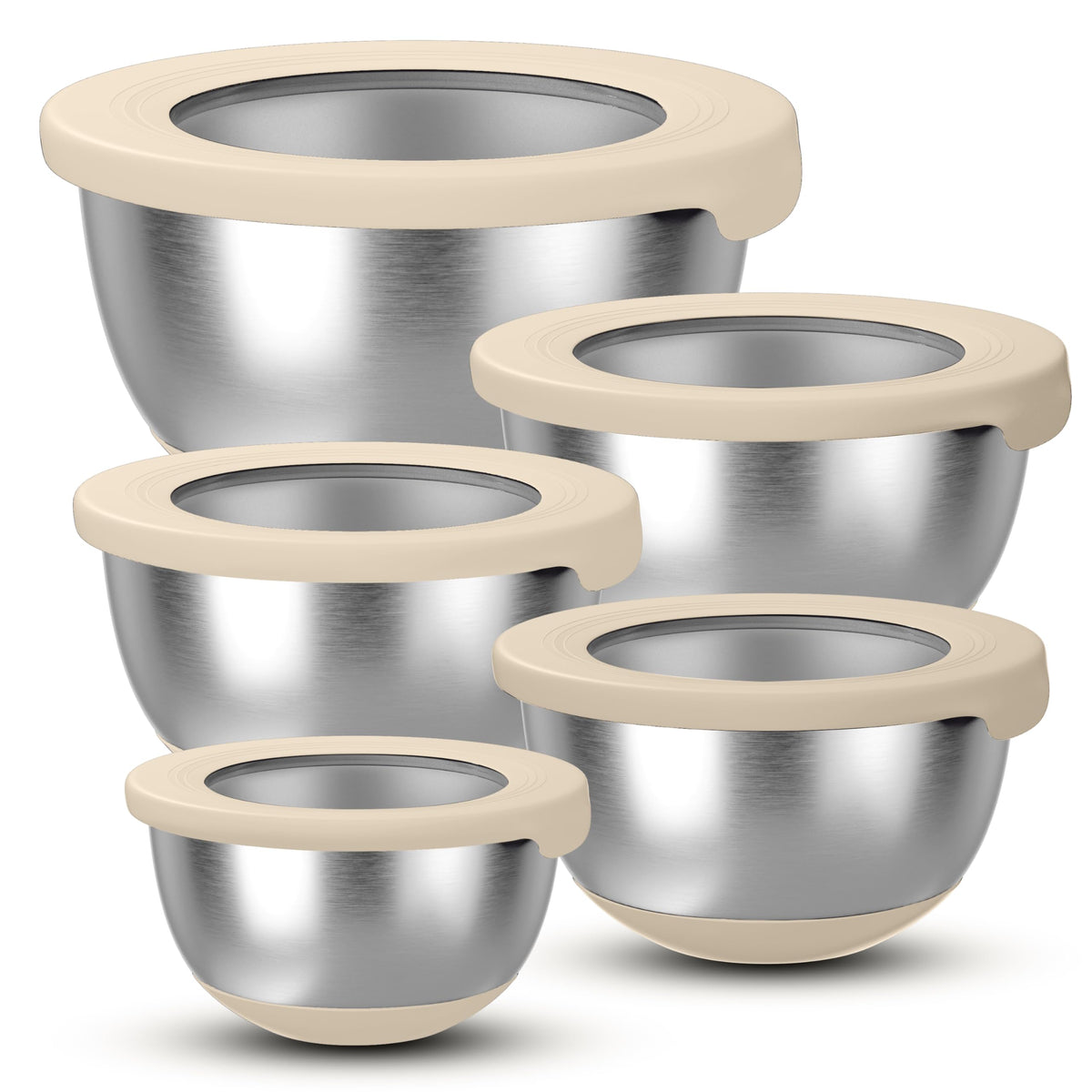 KITEISCAT stainless steel mixing bowls with lids, five-pack, for versatile kitchen prep and storage