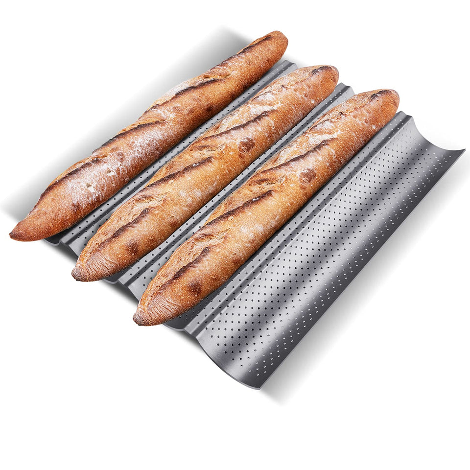 KITESSENSU baguette pan with perforations for even heat and golden crust