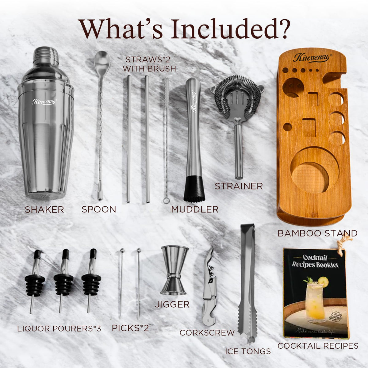 KITESSENSU bar strainer ensures smooth pours and clean rims.