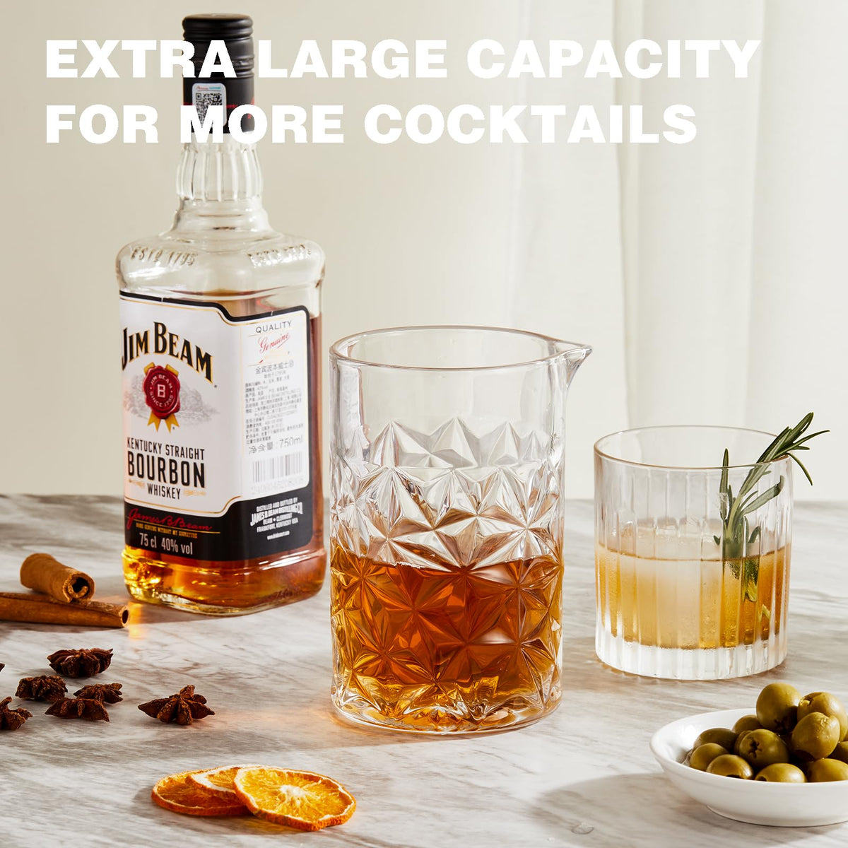 KITESSENSU crystal mixing glass with gapless construction for smooth, quiet mixing.