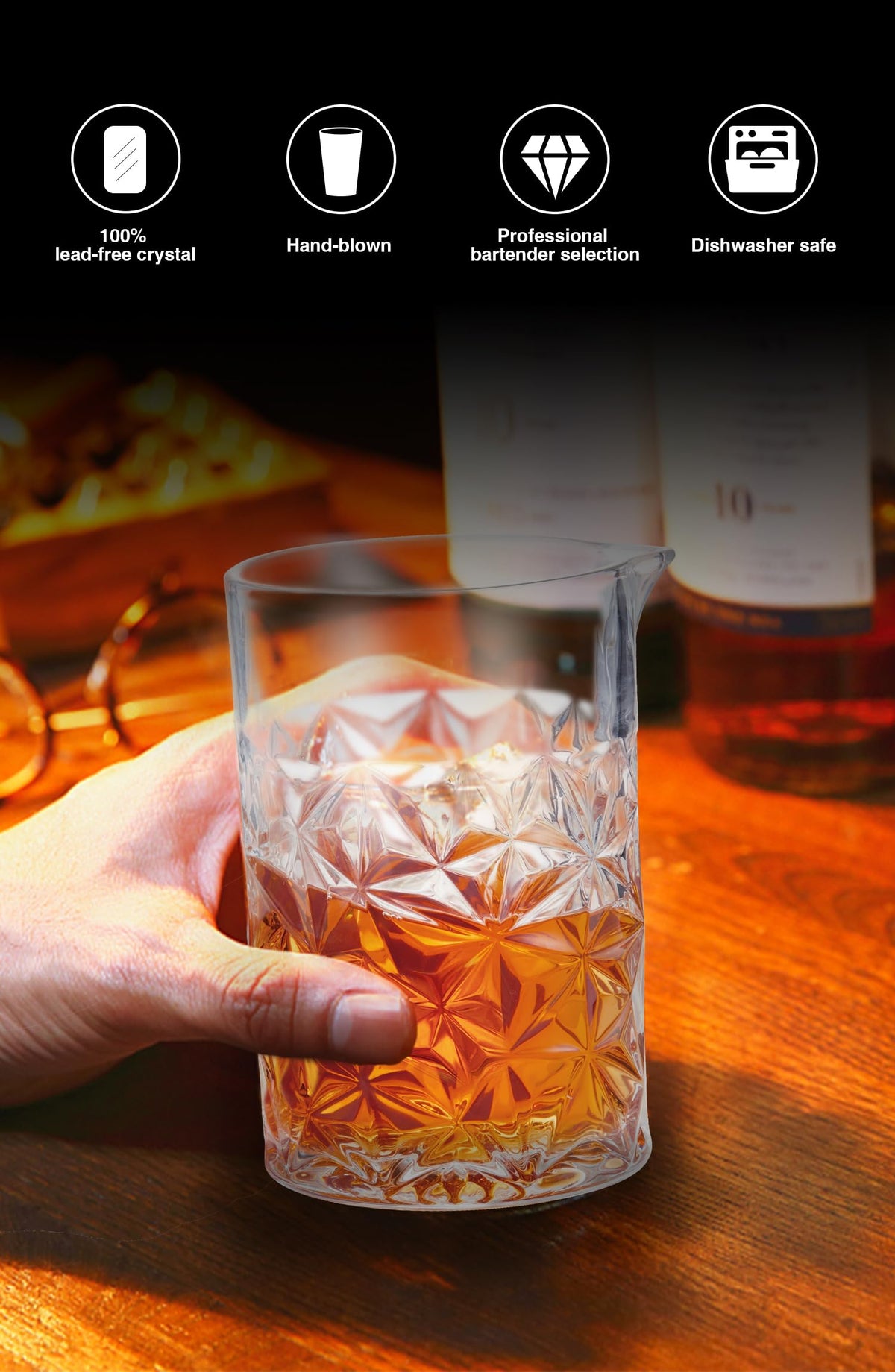 KITESSENSU weighted-base mixing glass stays stable while you stir.