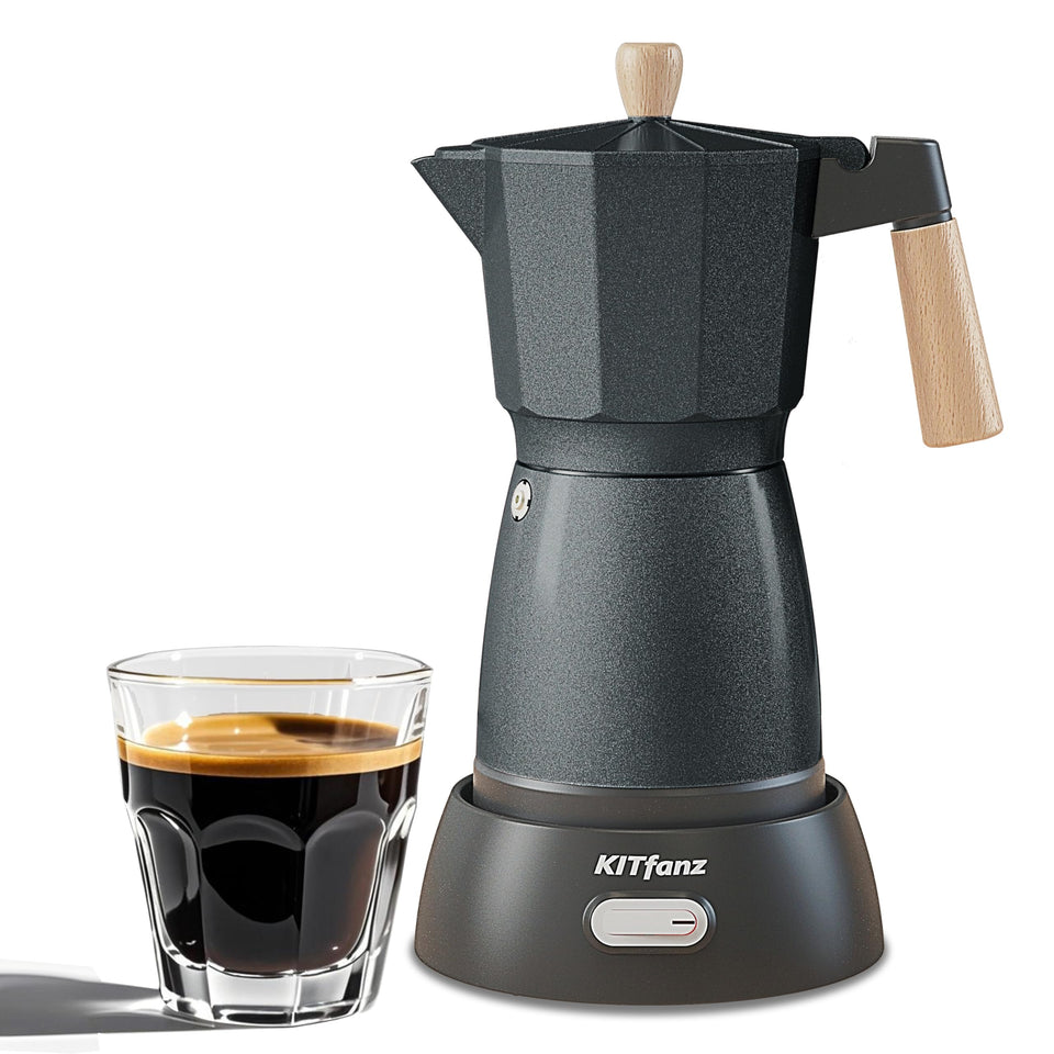 KITfanz electric espresso maker 3-6 cup grey for fast moka coffee at home