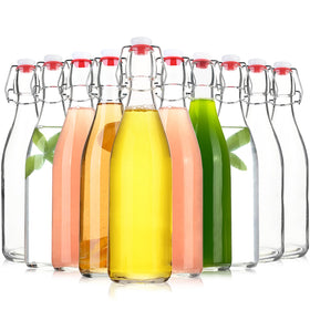 KITGLASCUP clear bottle with swing top showing 16oz capacity for beverages.