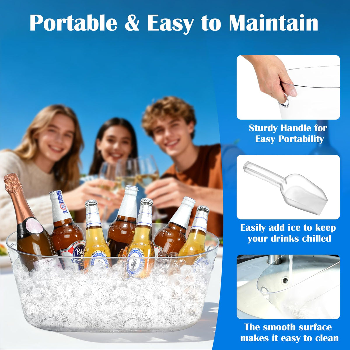 KITHELP ice bucket with side handles for easy transport.