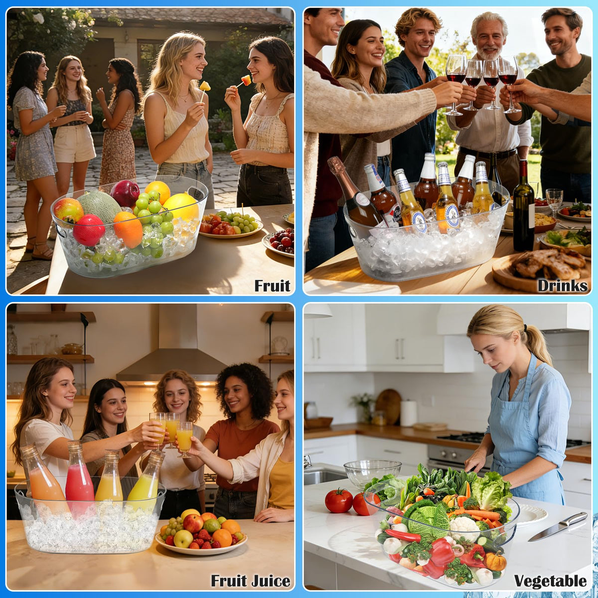 KITHELP large beverage tub setup holds multiple bottles for celebrations.