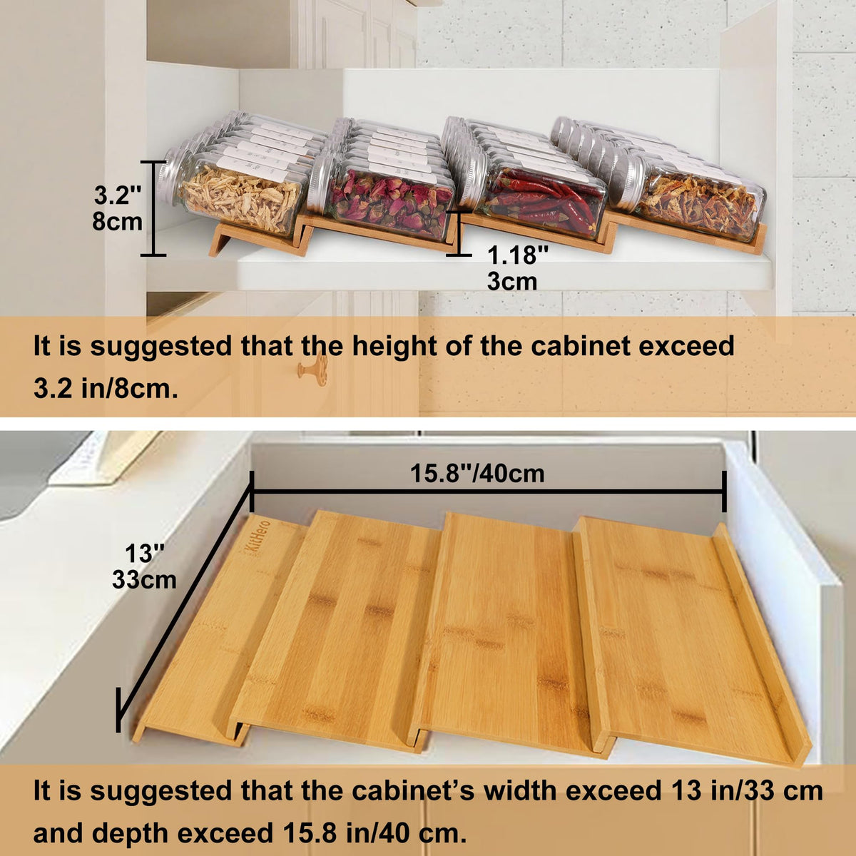 KitHero four-tier bamboo rack displayed in a kitchen for efficient storage