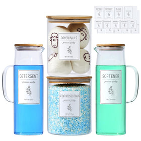 KitHero glass laundry dispenser 70oz wide-mouth jars for bulk laundry storage.